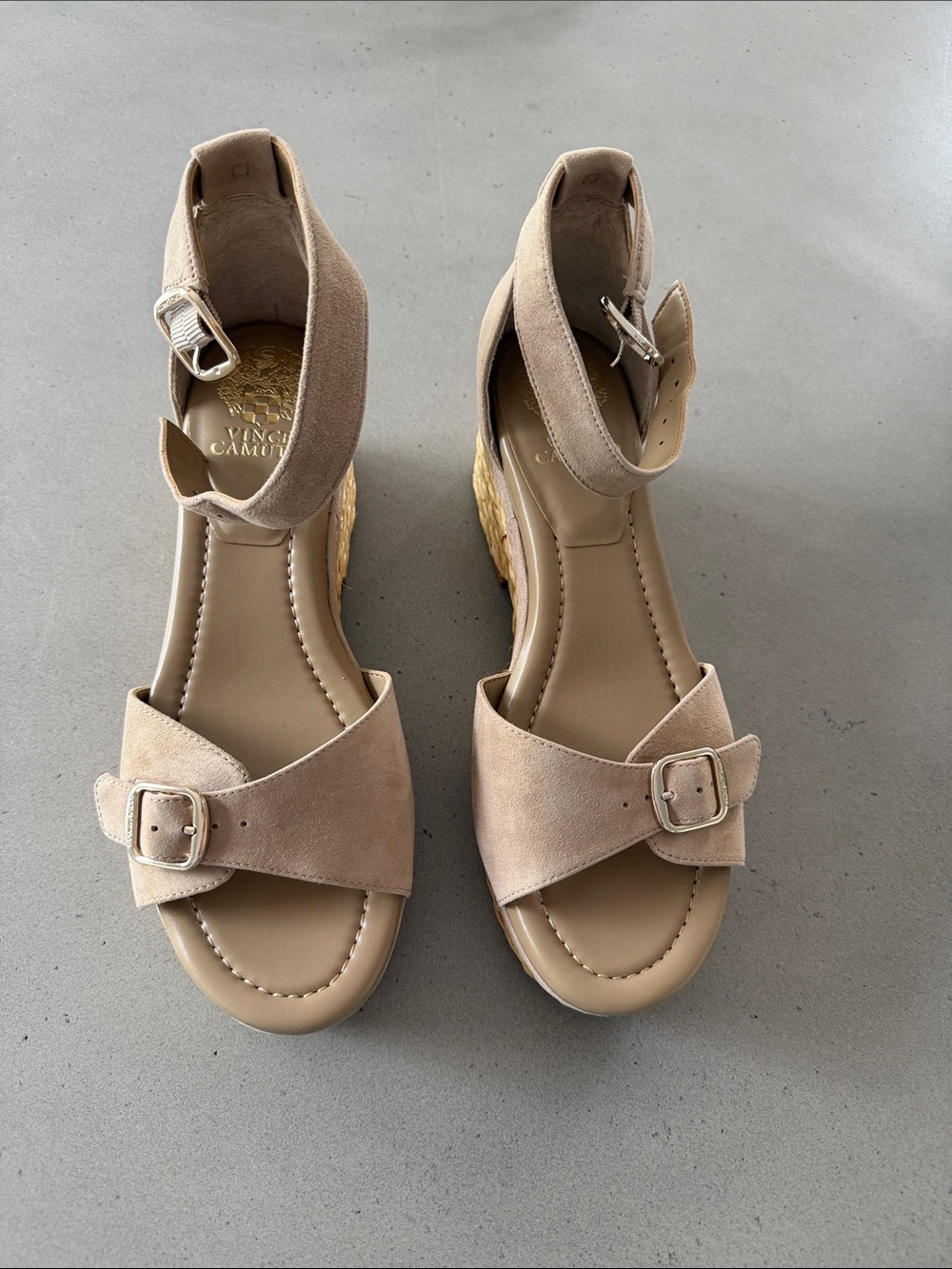 Vince Camuto Beige Suede Wedge Sandals